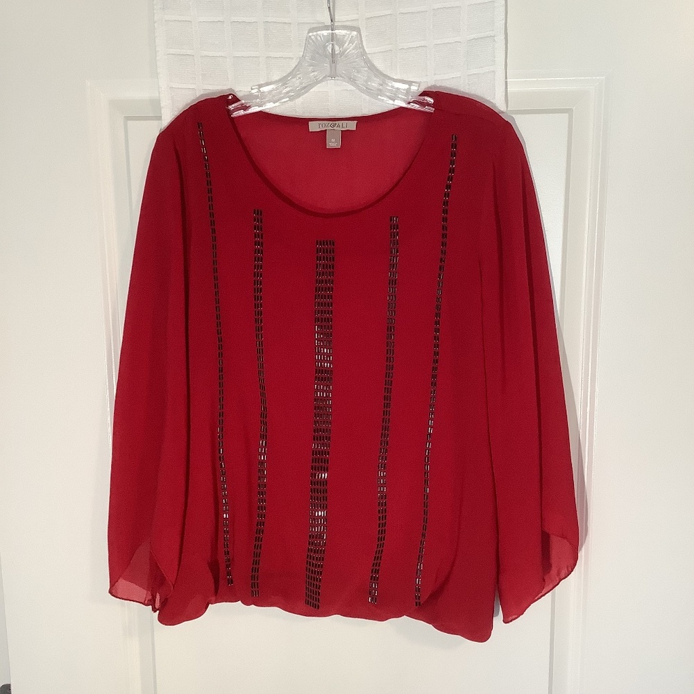 Roz & Ali Attached Camisole Pullover Blouse Red Size M